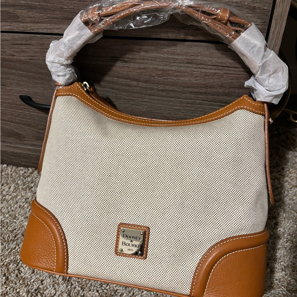 Dooney & Bourke Cream and Tan Canvas Hobo Bag